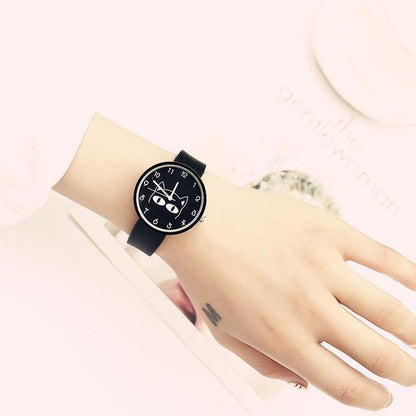 Simple Stylish Cat Lady Leather Wrist Watch