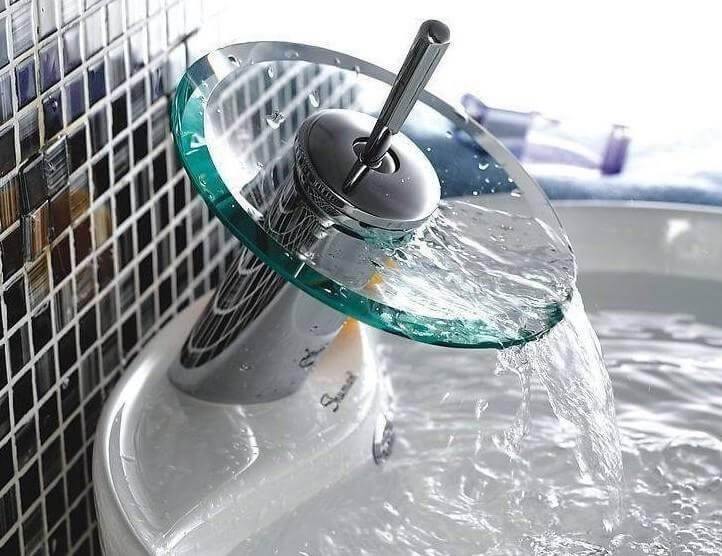 Stylish Round Glass Waterfall Kitchen Faucet - Fesara
