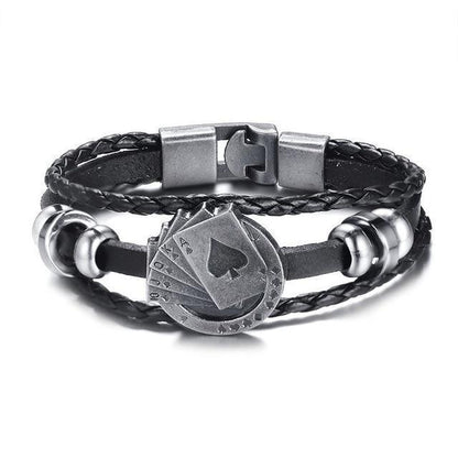 Vintage Style Leather Card Theme Men's Bracelet - Fesara