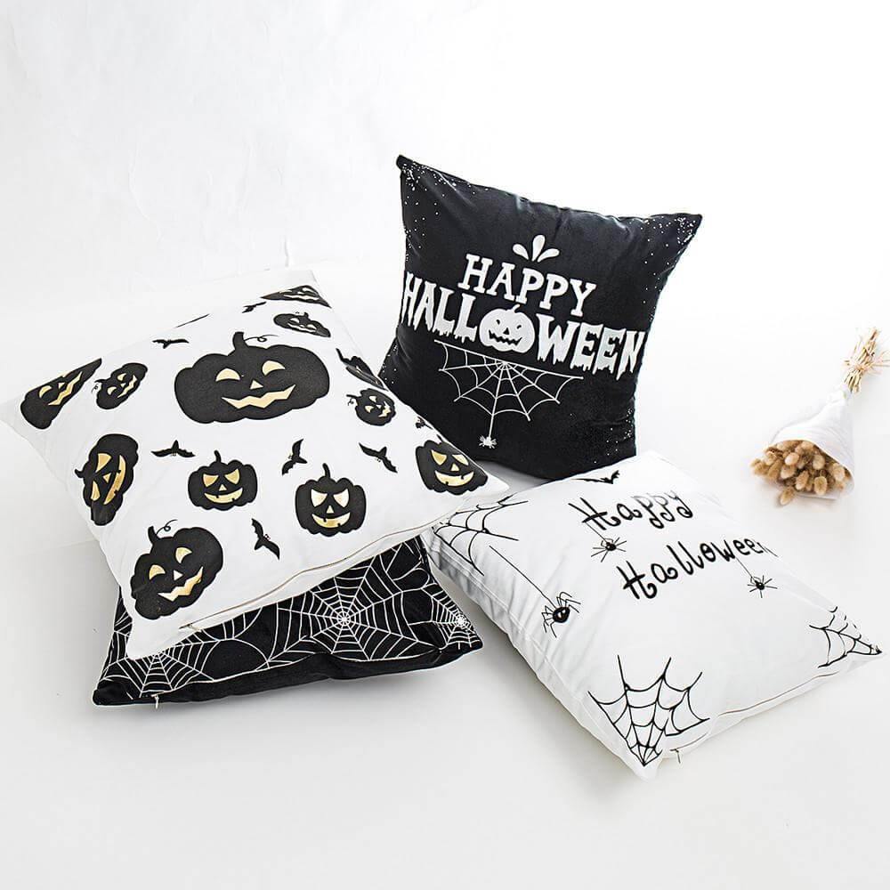 Spooky Black White Halloween Throw Pillow Covers