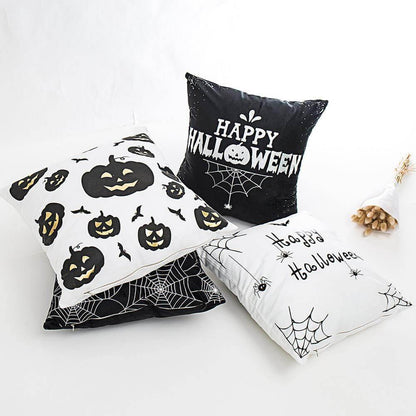Spooky Black White Halloween Throw Pillow Covers