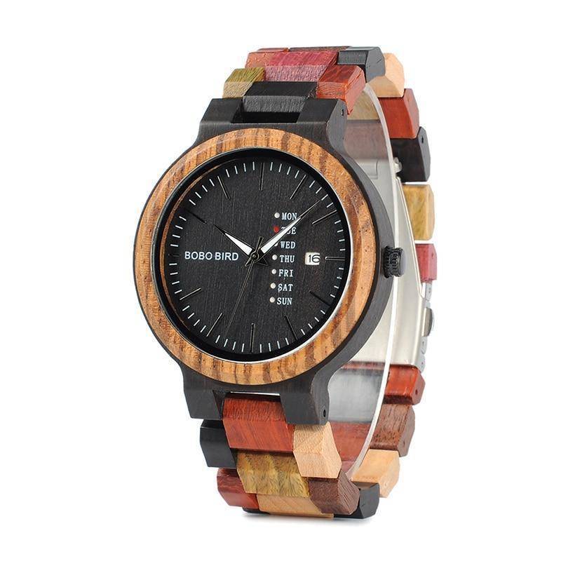 Mens Wooden Watch with Date Display in Wooden Case - Fesara