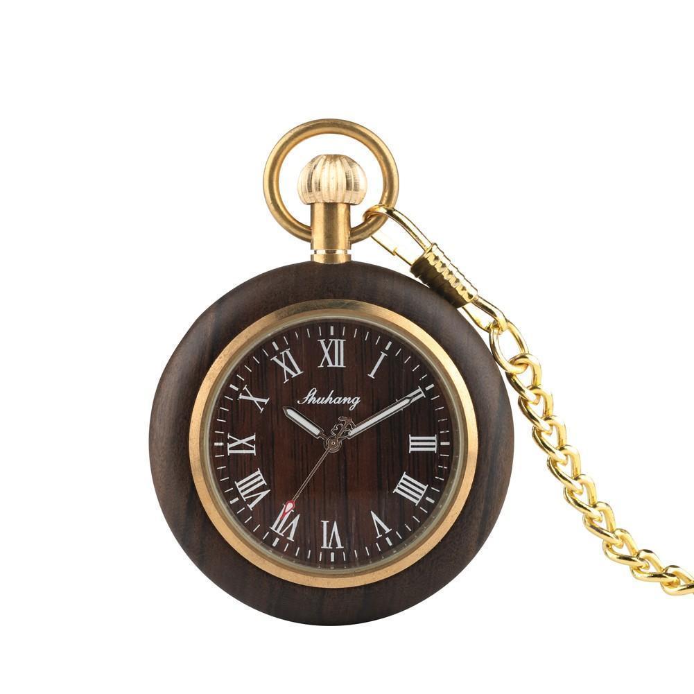 Elegant Men's Wooden Pocket Watch with Bamboo Case - Fesara