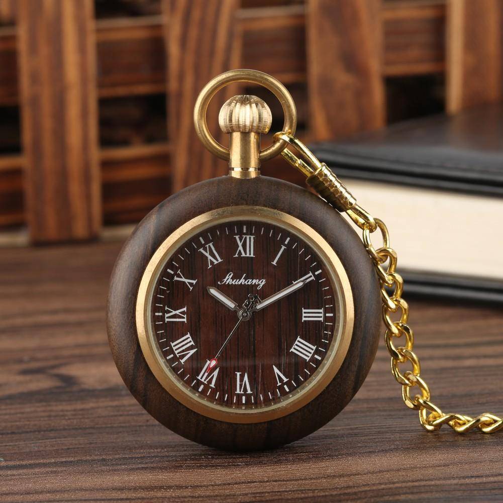 Elegant Men's Wooden Pocket Watch with Bamboo Case