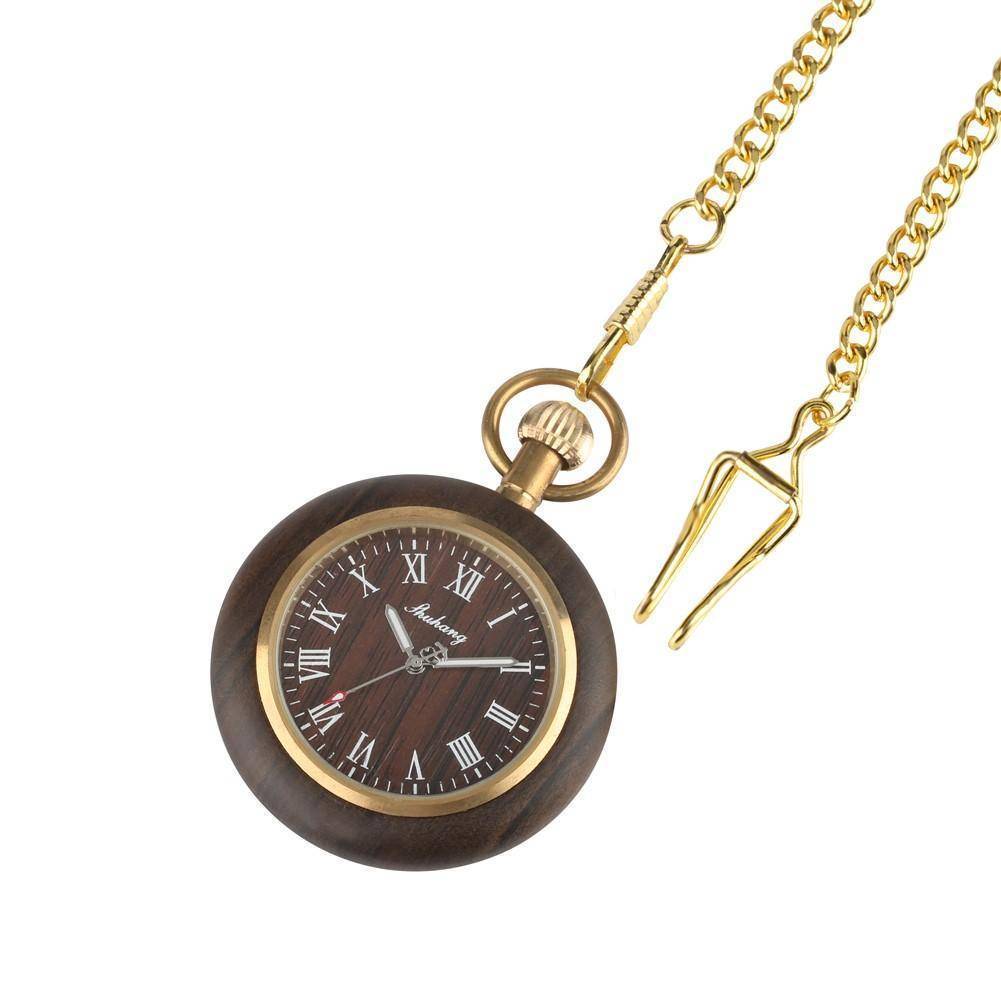 Elegant Men's Wooden Pocket Watch with Bamboo Case