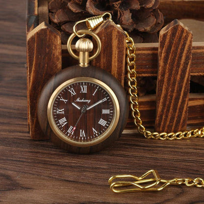 Elegant Men's Wooden Pocket Watch with Bamboo Case