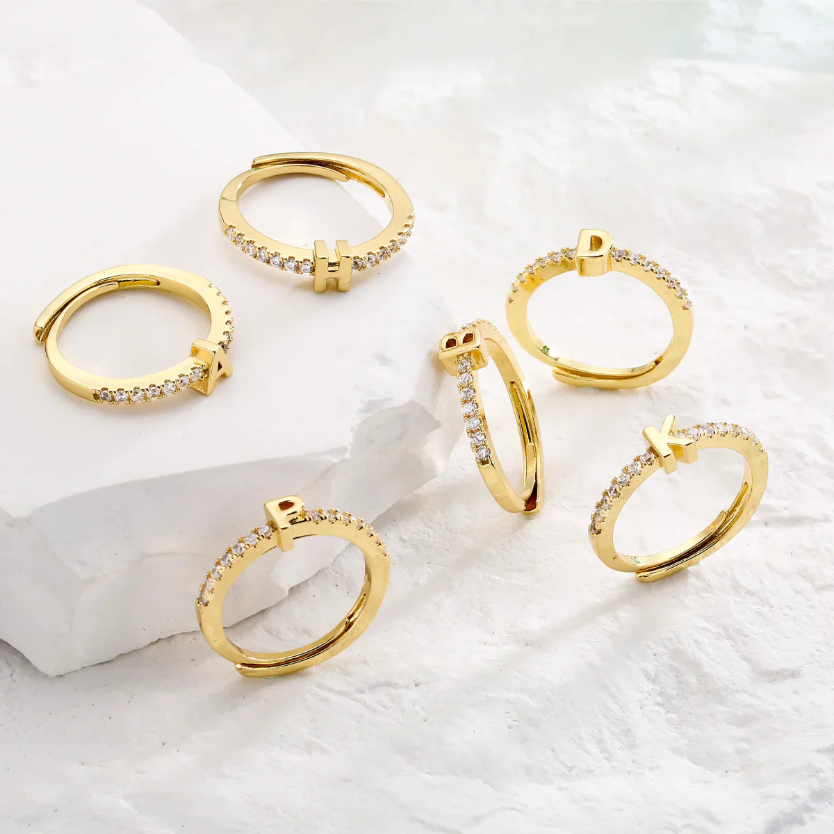 Shining Customizable Alphabet Initial Rings - Fesara