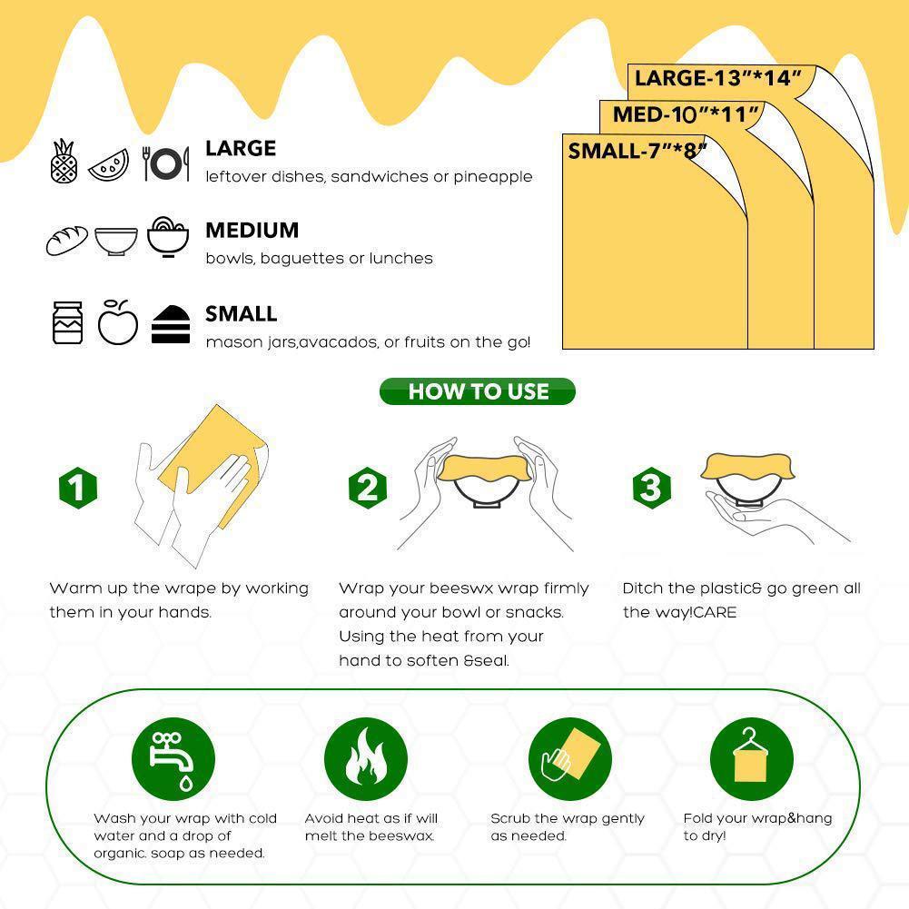 Eco Friendly Beeswax Food Wraps (3 Pack)
