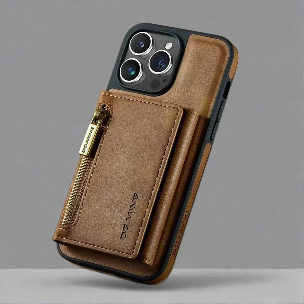 Slim Leather iPhone Wallet Case with Magnetic Car Mount