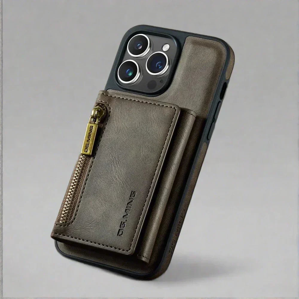 Slim Leather iPhone Wallet Case with Magnetic Car Mount