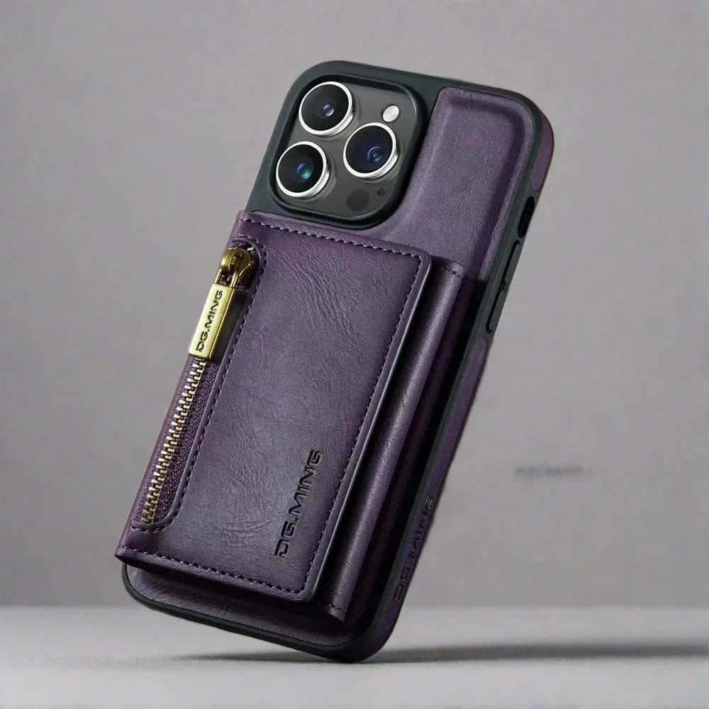 Slim Leather iPhone Wallet Case with Magnetic Car Mount