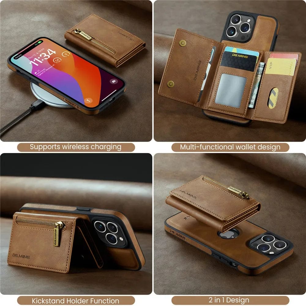 Slim Leather iPhone Wallet Case with Magnetic Car Mount