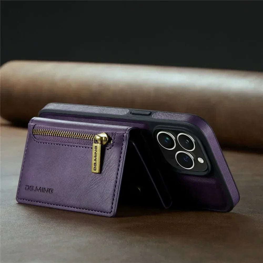 Slim Leather iPhone Wallet Case with Magnetic Car Mount