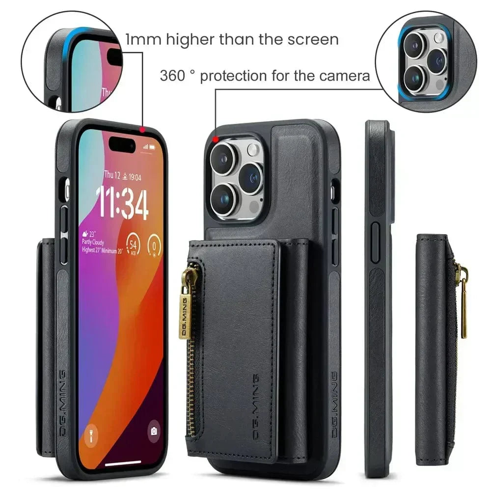 Slim Leather iPhone Wallet Case with Magnetic Car Mount