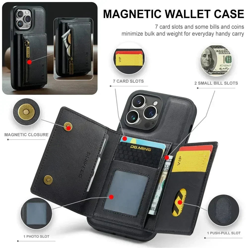 Slim Leather iPhone Wallet Case with Magnetic Car Mount