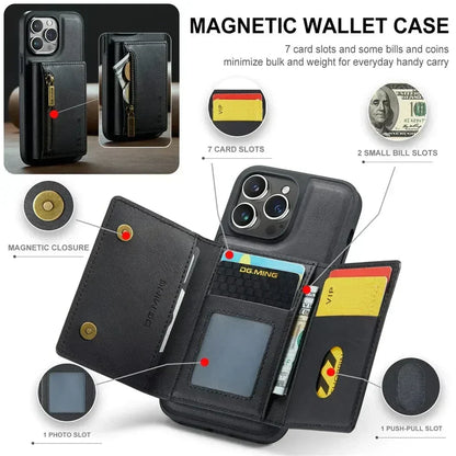 Slim Leather iPhone Wallet Case with Magnetic Car Mount