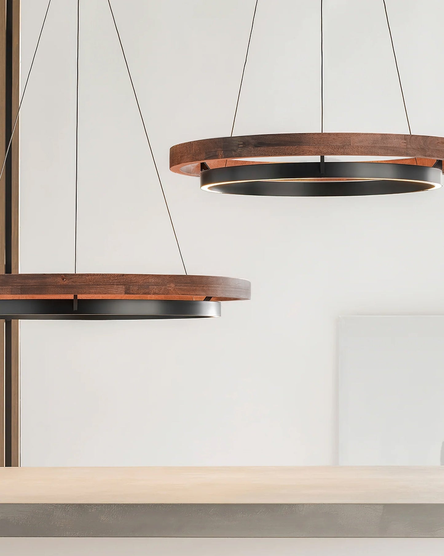 Contemporary Double Ring LED Pendant Adjustable Light Fixture