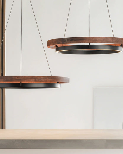 Contemporary Double Ring LED Pendant Adjustable Light Fixture
