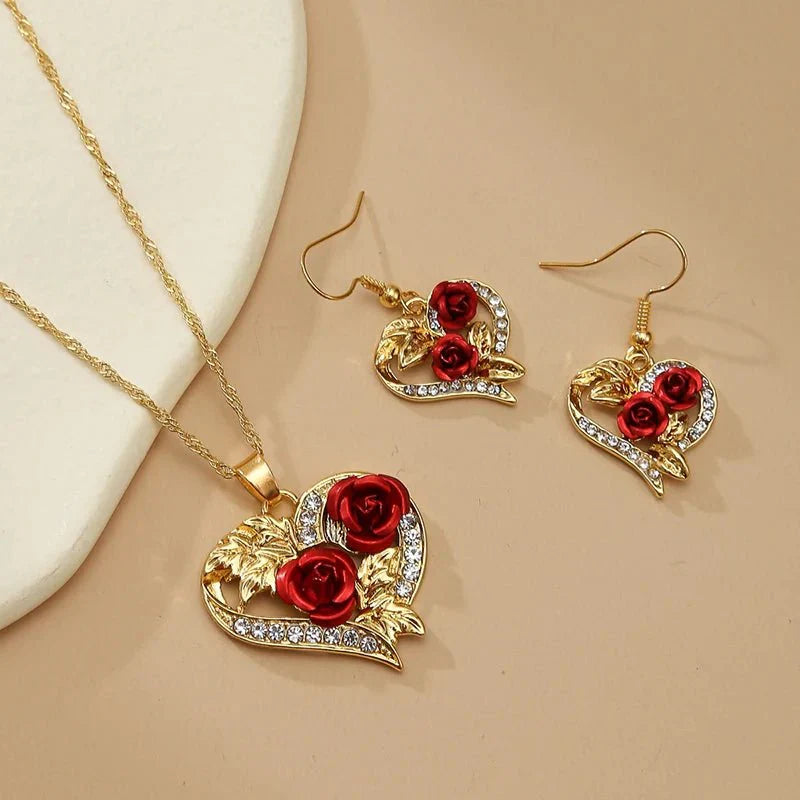 Lovely Heart Shaped Diamond Necklace Set - Fesara