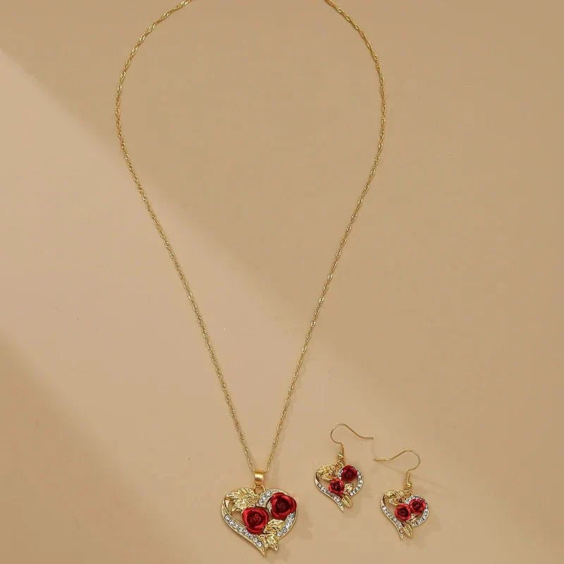 Lovely Heart Shaped Diamond Necklace Set