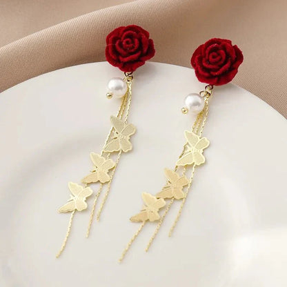 Beautiful Pink Drop Pearl Butterfly Earrings