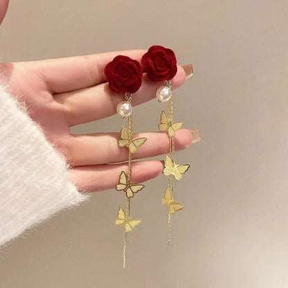 Beautiful Pink Drop Pearl Butterfly Earrings