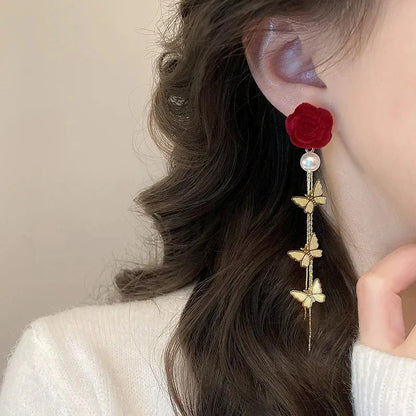 Beautiful Pink Drop Pearl Butterfly Earrings