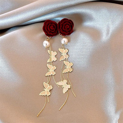 Beautiful Pink Drop Pearl Butterfly Earrings