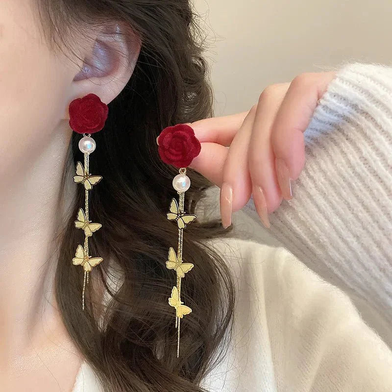 Beautiful Pink Drop Pearl Butterfly Earrings - Fesara