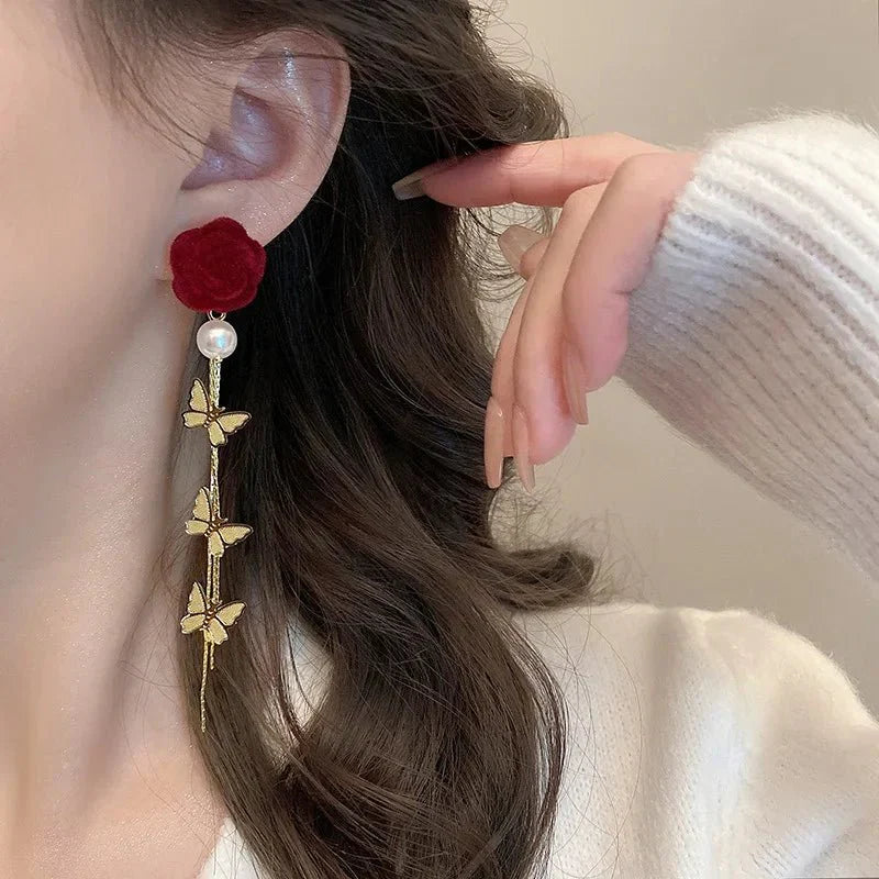 Beautiful Pink Drop Pearl Butterfly Earrings