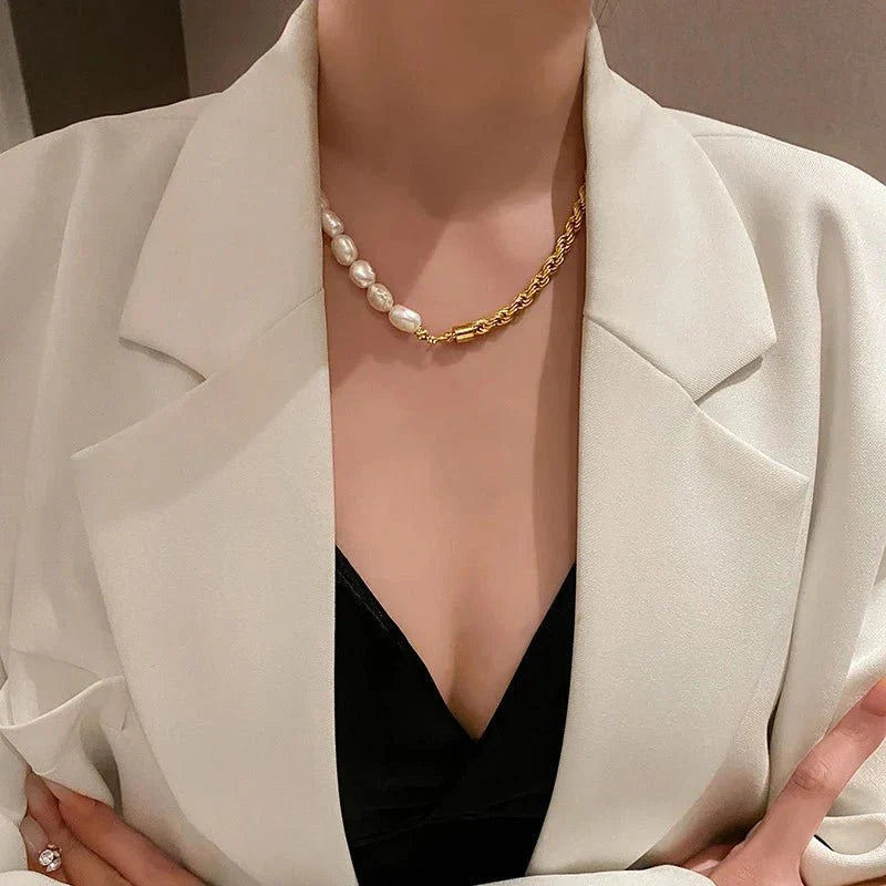 Elegant Pearl Chain Layering Necklace Bracelet