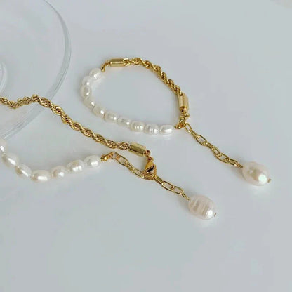Elegant Pearl Chain Layering Necklace Bracelet