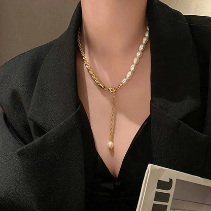 Elegant Pearl Chain Layering Necklace Bracelet