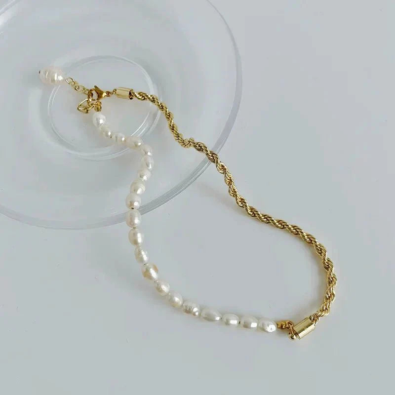 Elegant Pearl Chain Layering Necklace Bracelet - Fesara
