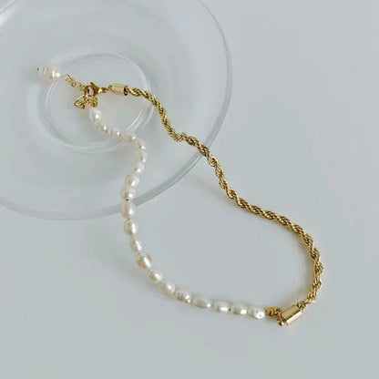 Elegant Pearl Chain Layering Necklace Bracelet - Fesara