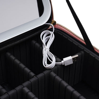 Compact Travel Cosmetic Box with LED Light & Mirror