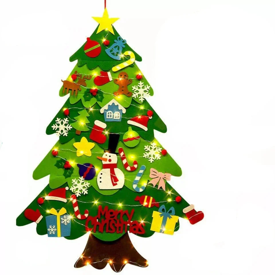 Colorful Felt Christmas Tree with String Lights