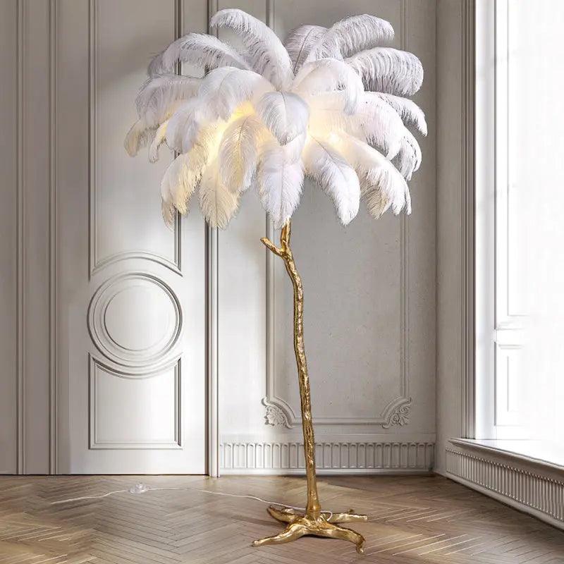 Tall Natural Feather Floor Lamp