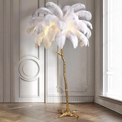 Tall Natural Feather Floor Lamp