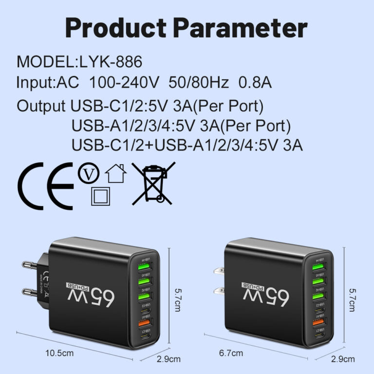 Fast 6-Port USB Charger for Home and Travel Use