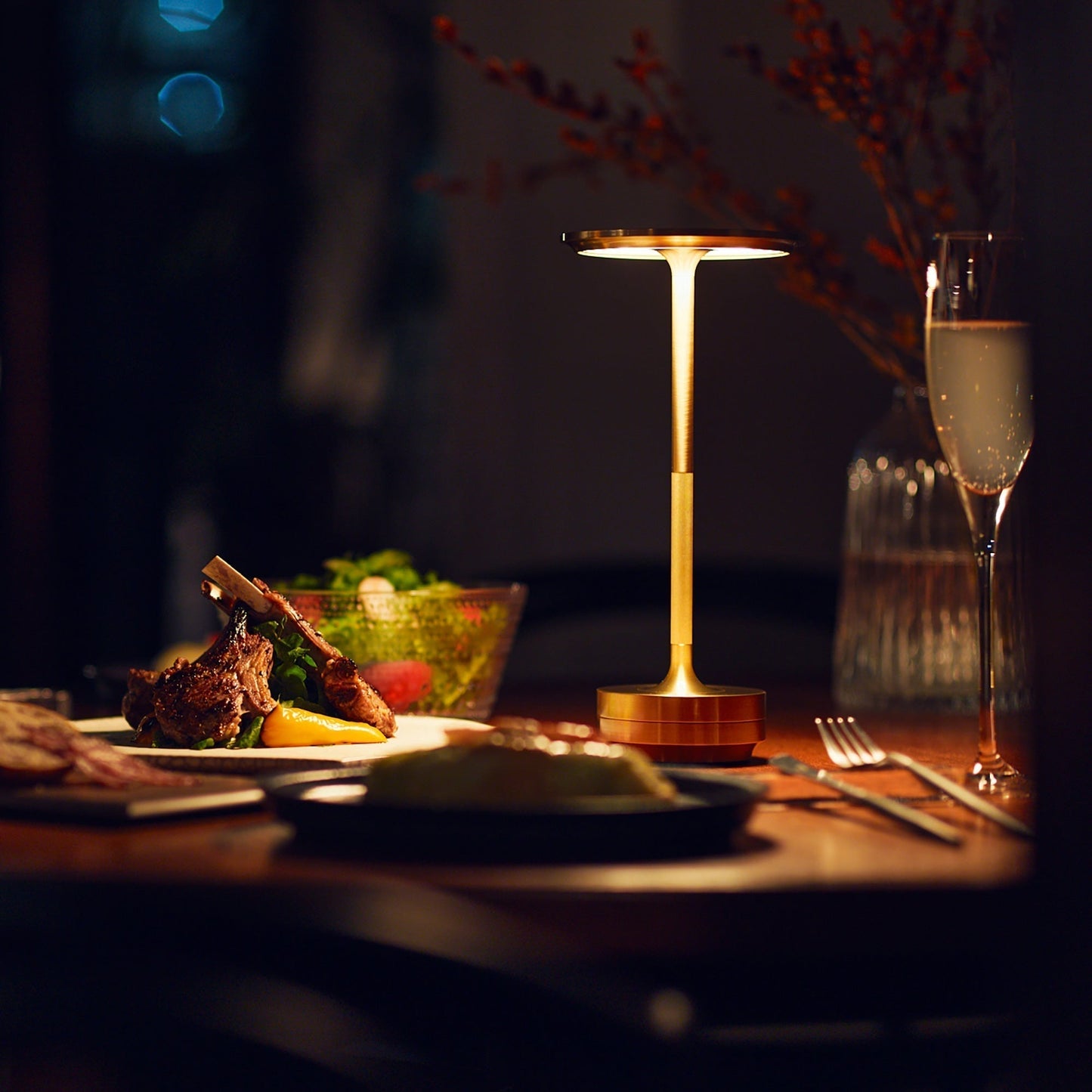 Stylish Gold Metal Desk Lamp with USB Recharge