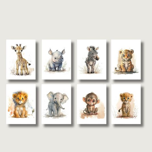 Fun Animal Wall Art Set of 8 Colorful Prints - Fesara