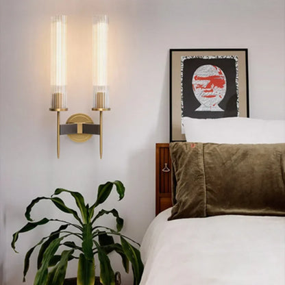 Contemporary Wall Light with Textured Glass and Gold Accent