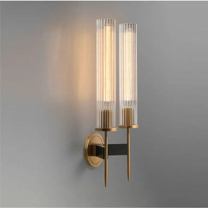 Contemporary Wall Light with Textured Glass and Gold Accent - Fesara