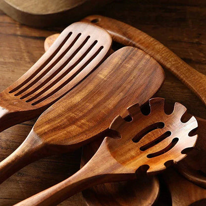 Natural Teak Wooden Kitchen Tool Set