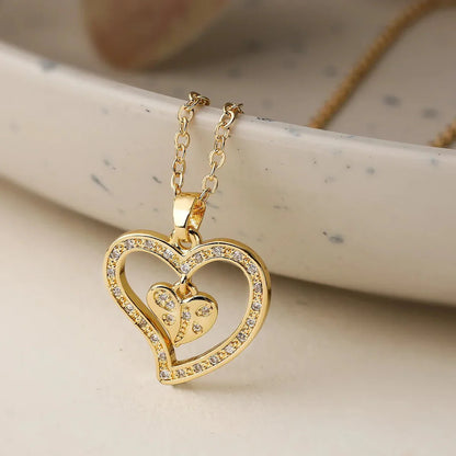 Sparkling Silver Heart Diamond Pendant Necklace - Fesara