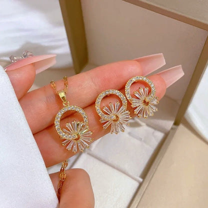 Sparkling Flower Diamond Pendant Set