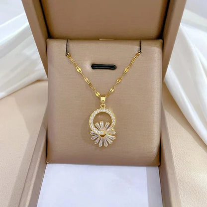 Sparkling Flower Diamond Pendant Set - Fesara