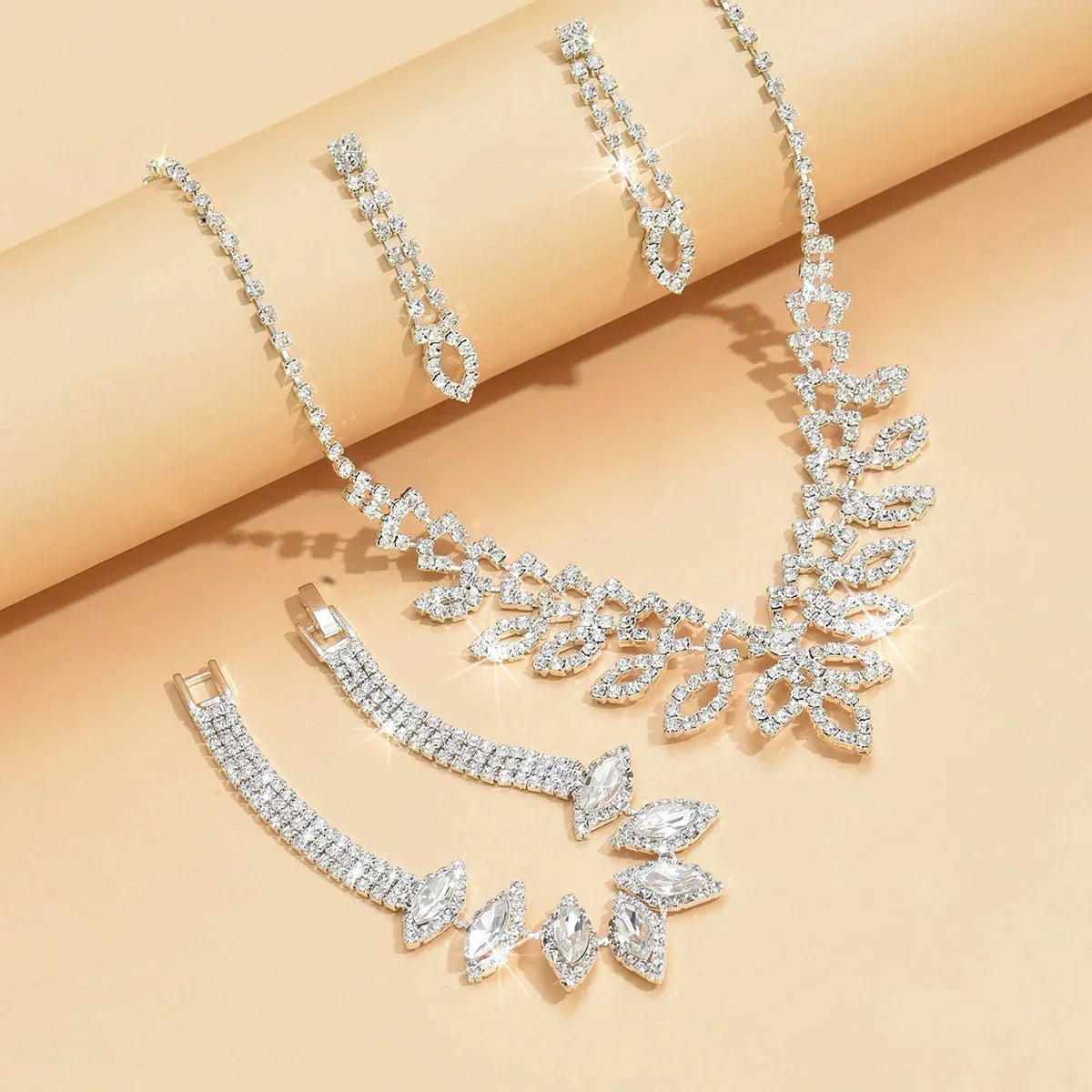 Luxurious Diamond Jewelry Set Necklace Earrings Bracelet