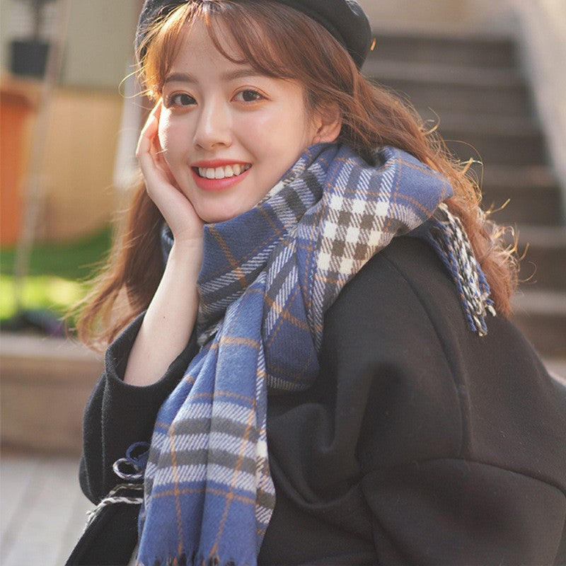 Classic Plaid Fringe Winter Scarf for Women